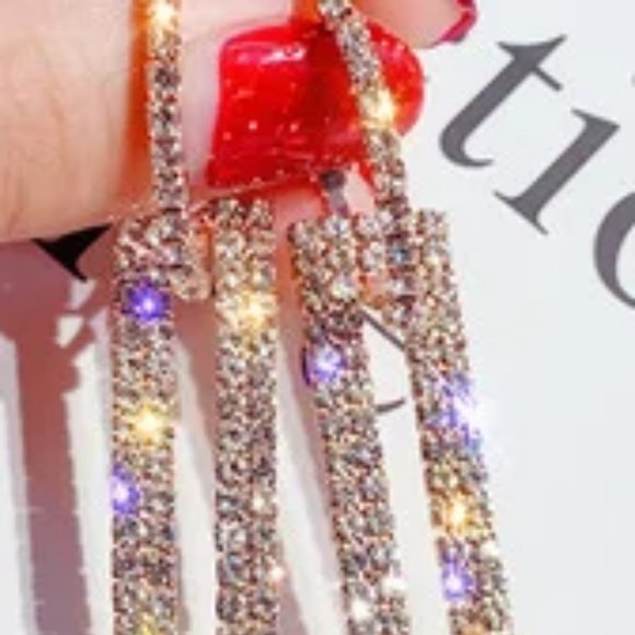 Wear 2 Ways Rose Gd Hoops With Dangling Rectangles - Picture 4 of 10